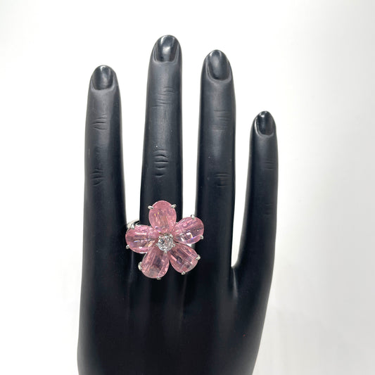 Pink Flower Cocktail Ring - Adjustable Size 8-11