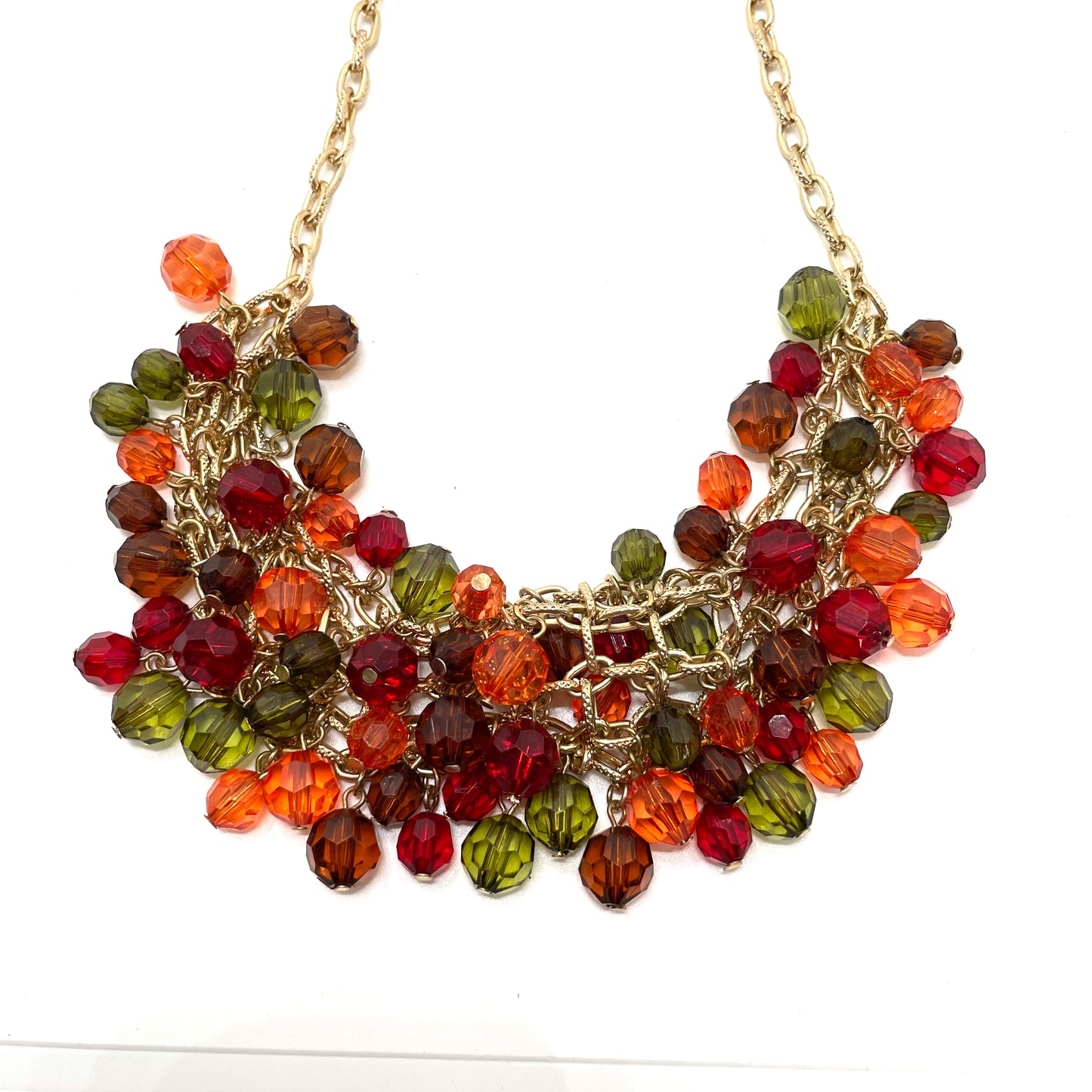 Red Green & Orange Beaded Statement Necklace
