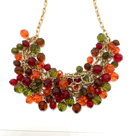Red Green & Orange Beaded Statement Necklace
