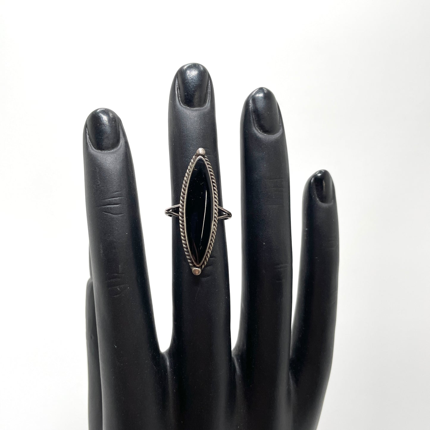 Sterling Silver & Black Onyx Ring - Size 5