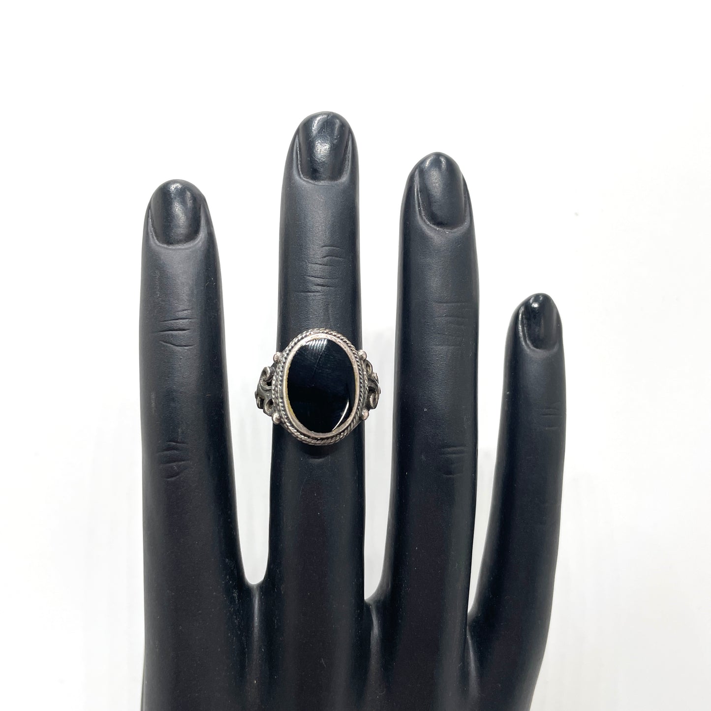 Vintage Sterling Silver & Black Onyx Ring - Size 5.5