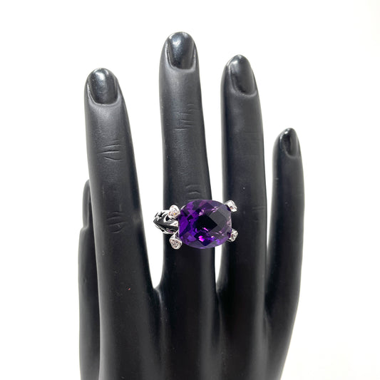Sterling Silver & Large Purple Stone Ring - Size 7