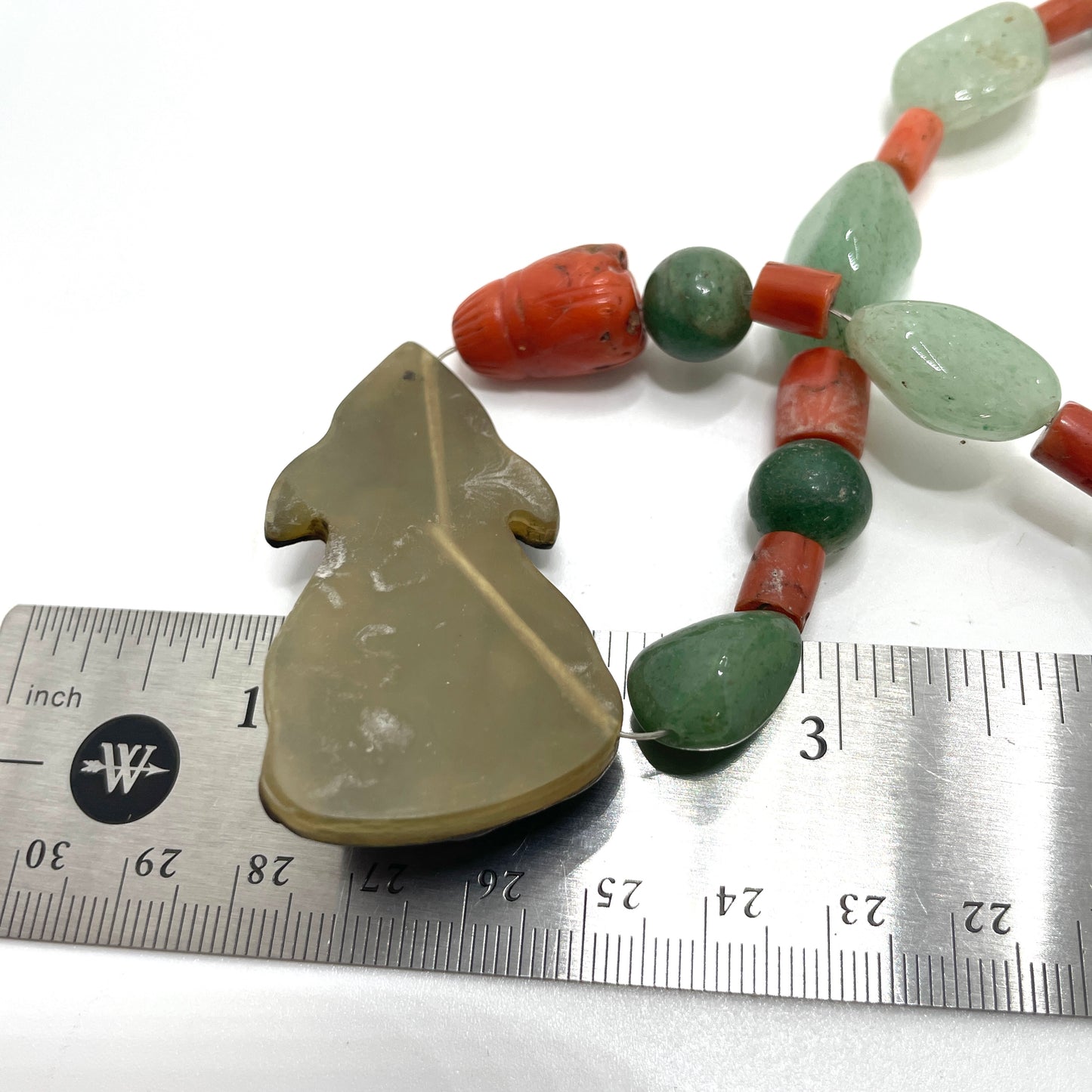 Natural Stone Green & Orange Necklace with Pendant