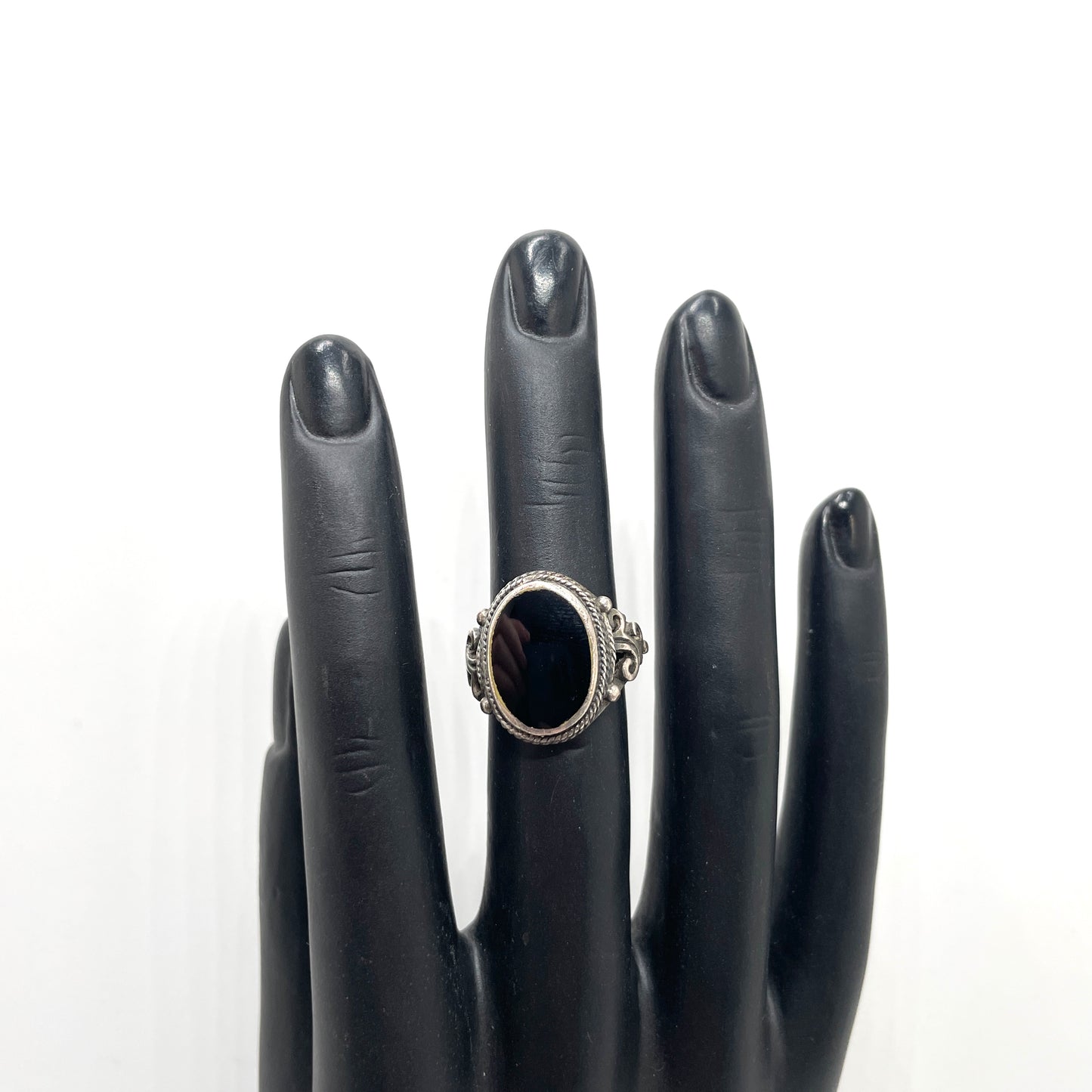 Vintage Sterling Silver & Black Onyx Ring - Size 5.5
