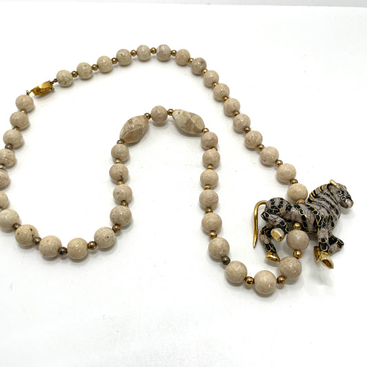 Stone Necklace with Zebra Pendant