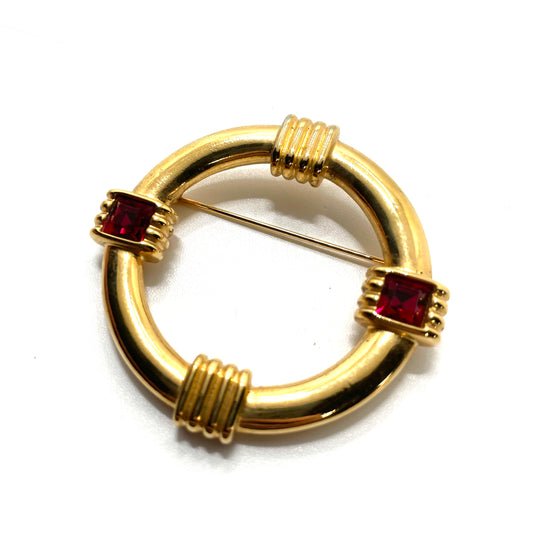 Vintage 1980s Gold & Red Geometric Pin
