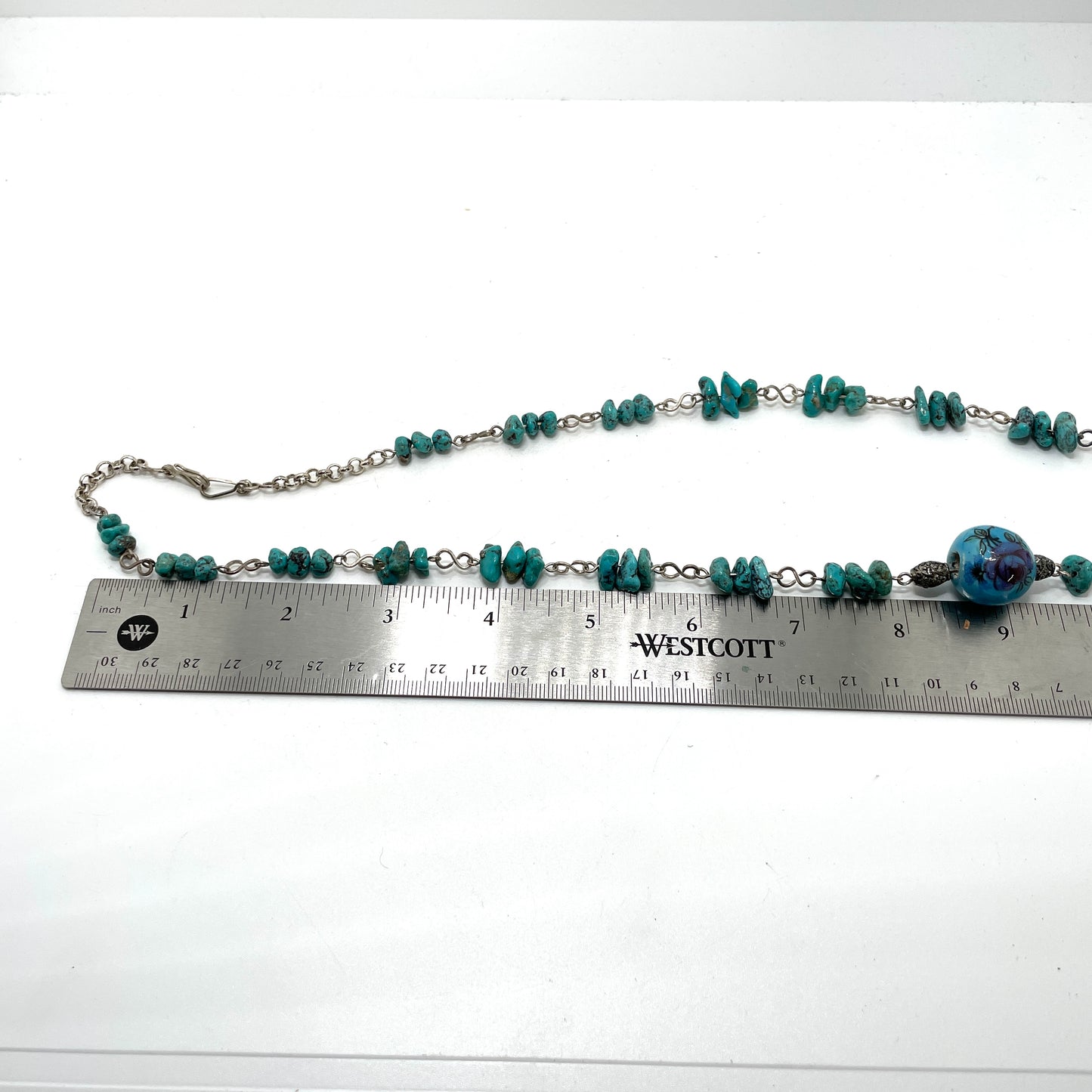 Vintage Turquoise Necklace with Rose Beads