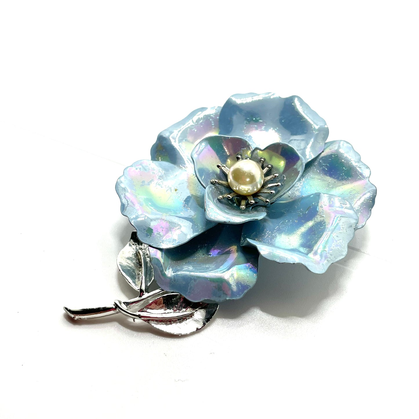 Vintage Blue Metal Flower Pin Retro