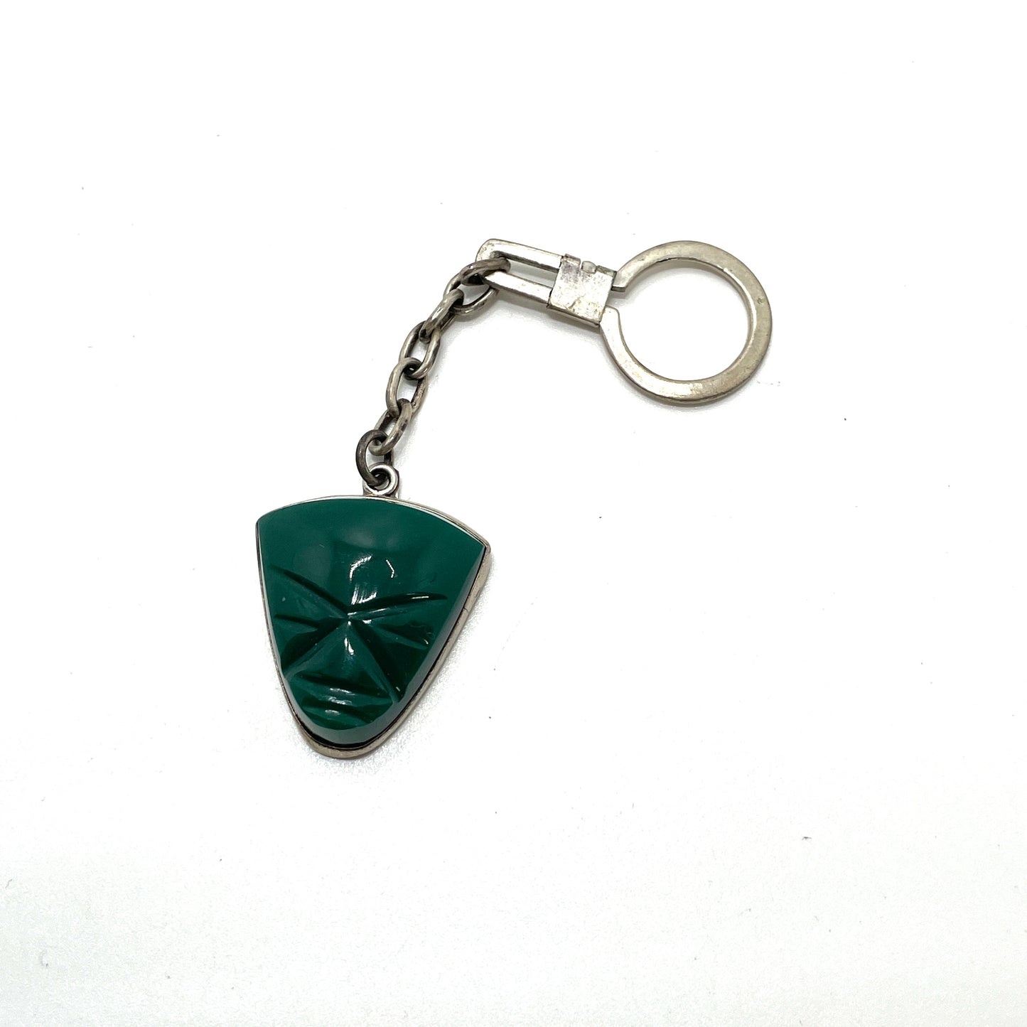 Vintage Carved Green Stone Key Chain