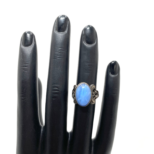 Sterling Silver & Blue Stone Ring - Size 5