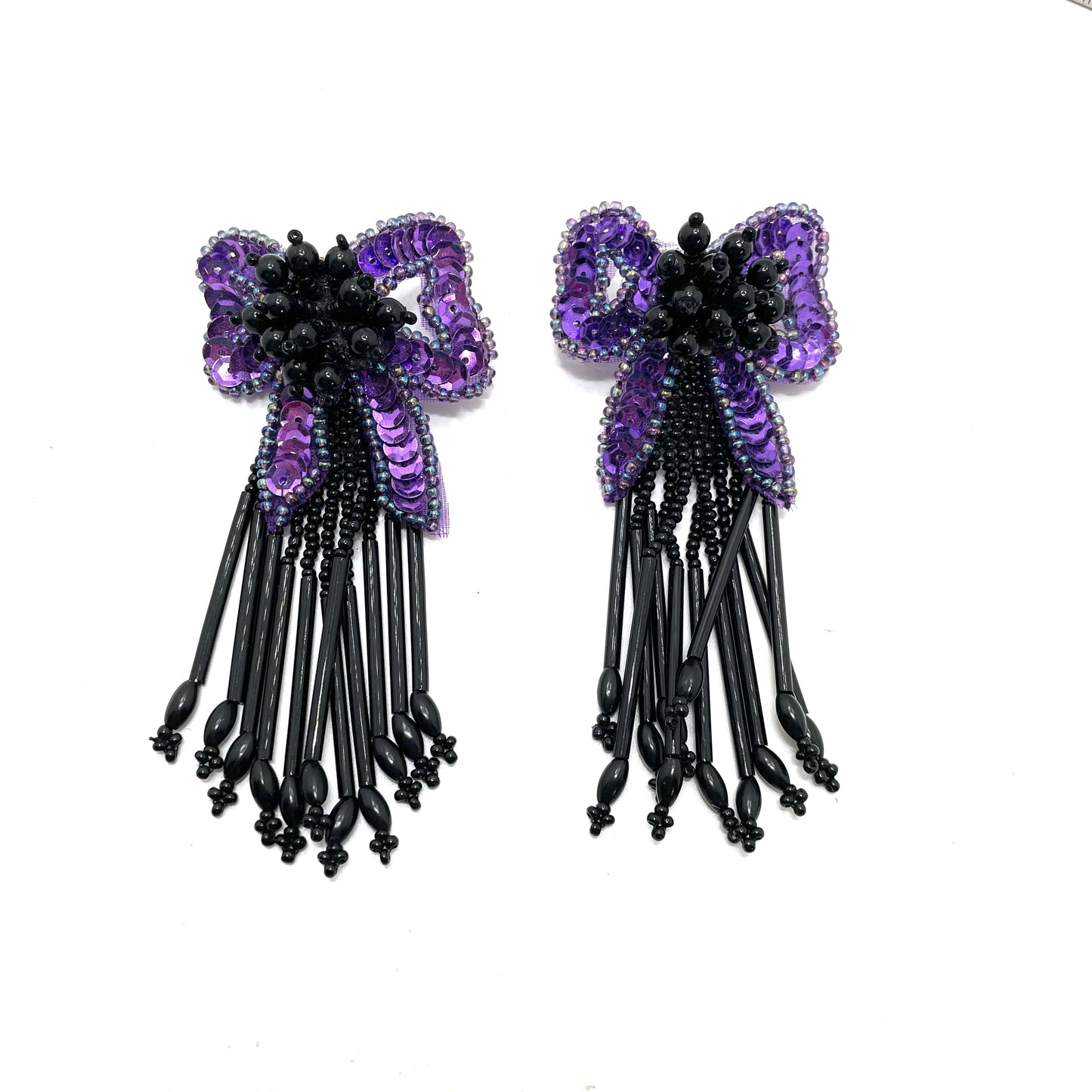 Vintage 1980s Purple & Black Statement Earrings