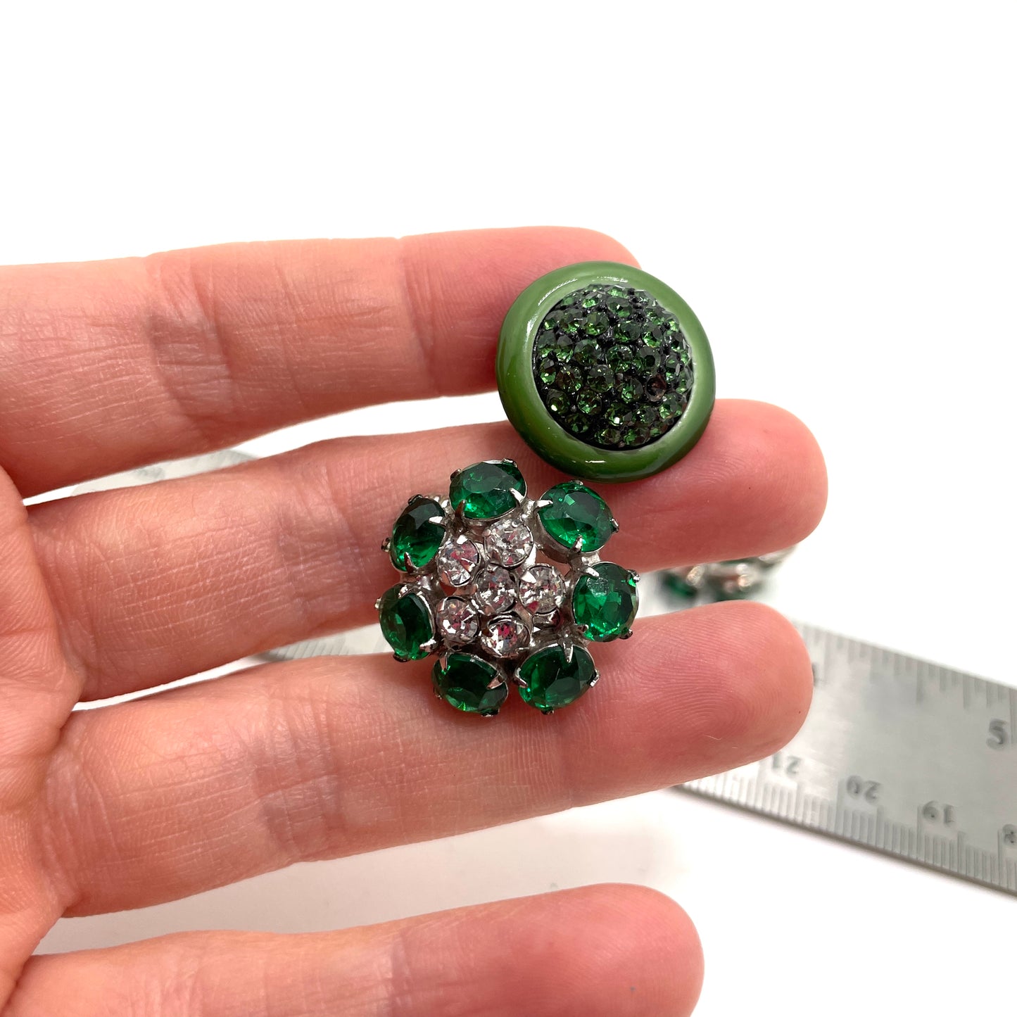 Two Pairs of Green Retro Clip Earrings