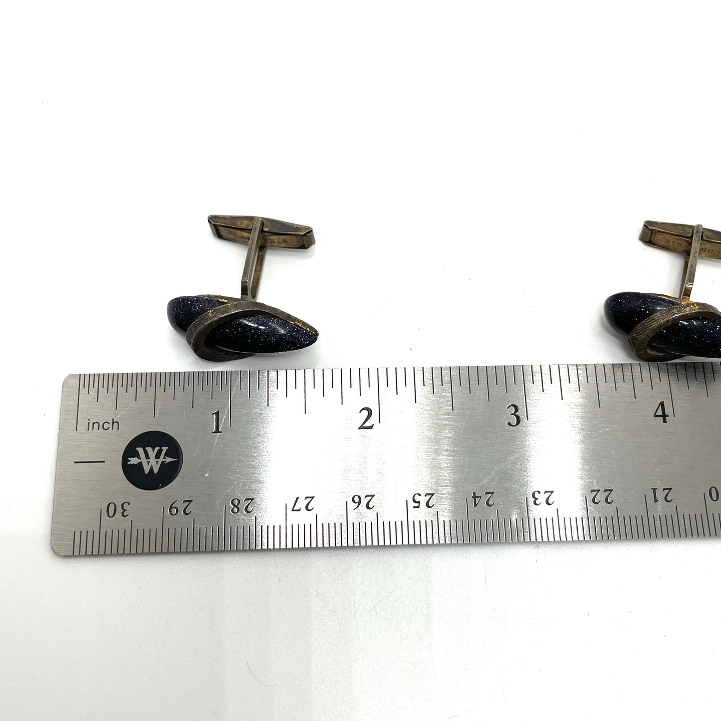 Vintage Sterling Silver Cufflinks with Natural Stone