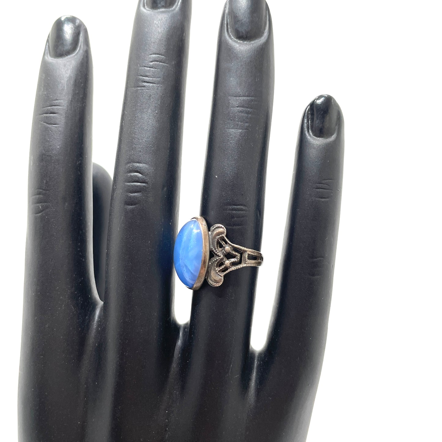 Sterling Silver & Blue Stone Ring - Size 5