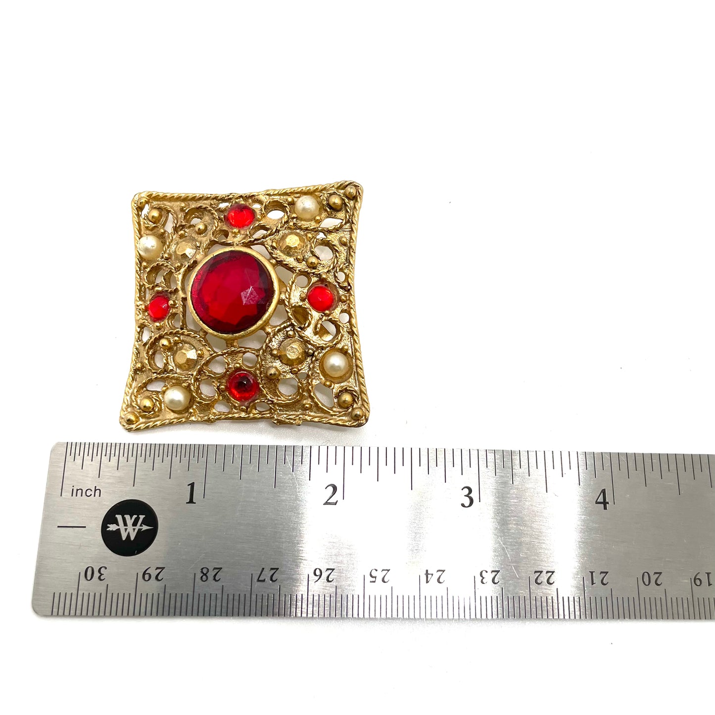 Vintage 1980s Red & Gold Diamond Pin