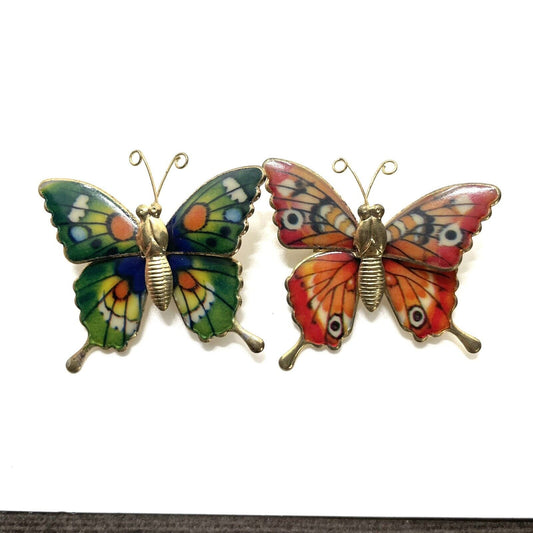 Vintage Pair of Colorful Butterfly Pins