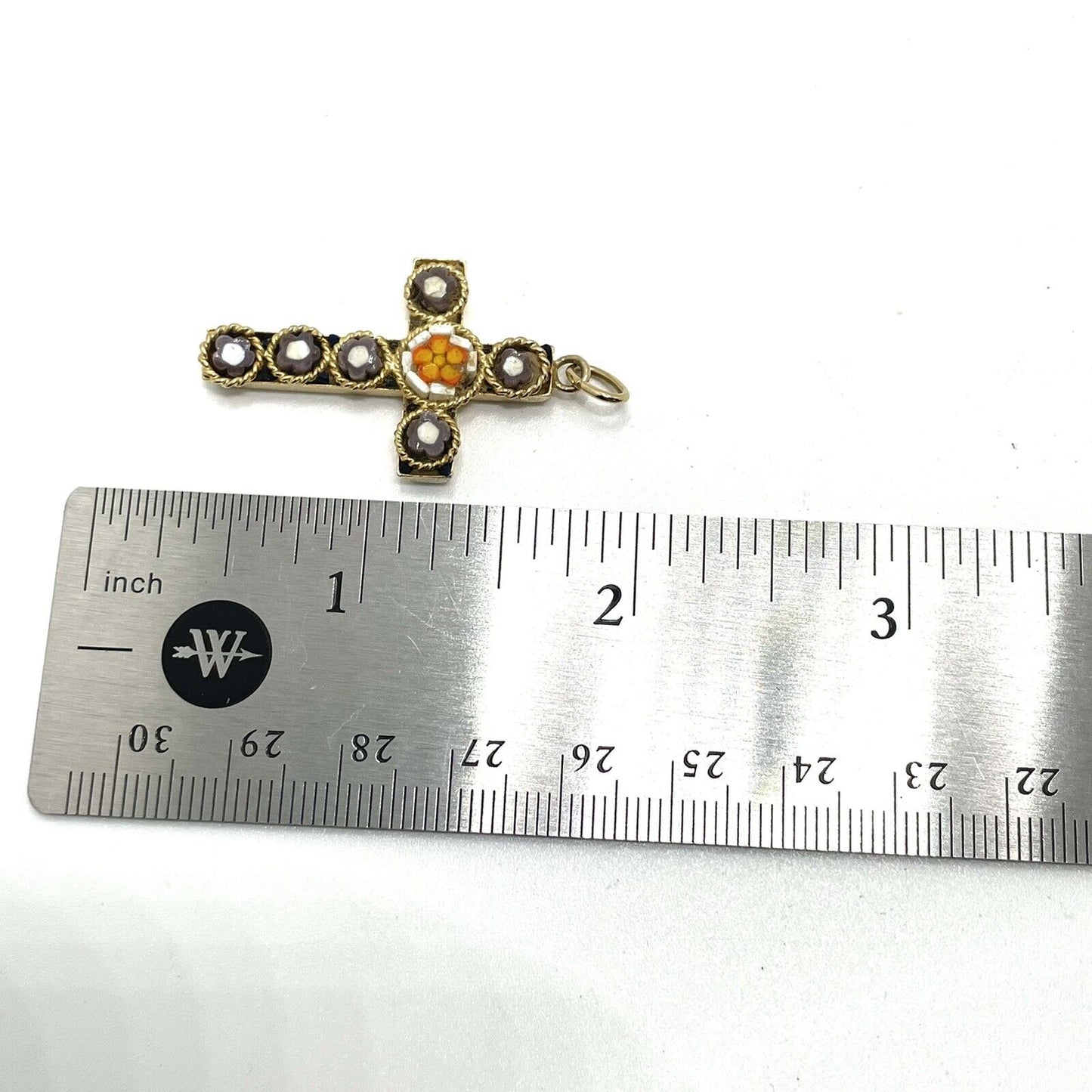 Vintage Micromosaic Cross Necklace Pendant