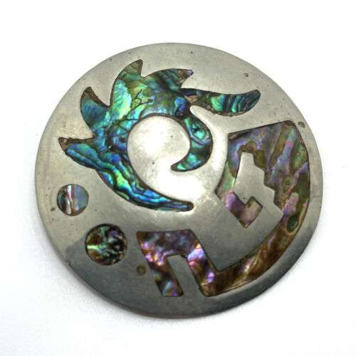 Vintage Alpaca Mexican Silver Pin with Abalone Inlay