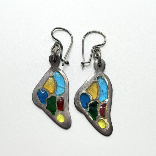 Vintage Butterfly Wing Stained Glass Dangle Earrings