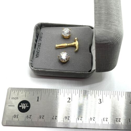 Vintage Hammer Lapel Pin & Large CZ Stud earrings 18k Gold Over Sterling Silver