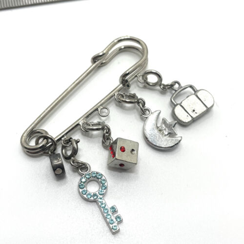 Safety Pin with Charms Brooch