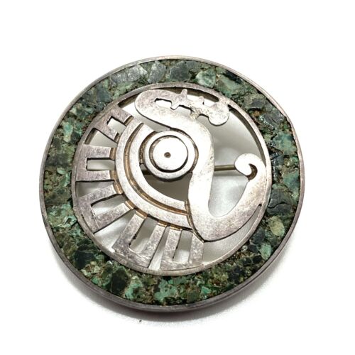 Vintage Sterling Silver Green Stone Pin