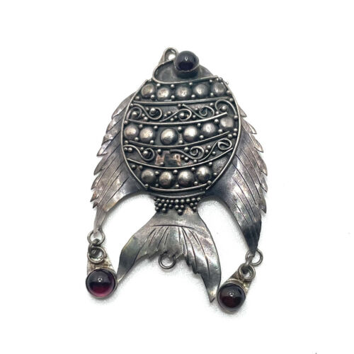 Vintage Sterling Silver Fish Necklace Pendant