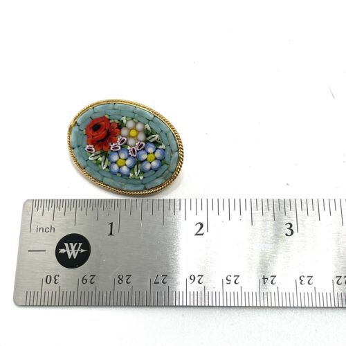 Vintage Italian Blue Micromosaic Flower Pin