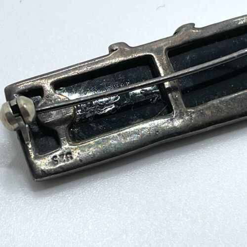 Vintage Sterling Silver & Black Onyx Bar Pin